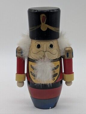 Vintage Midwest Importers Wooden Nutcracker Soldier Nesting Doll Container 7"